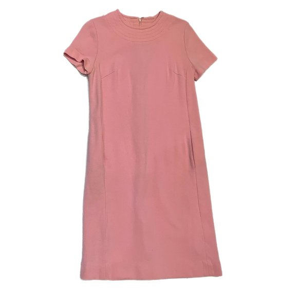 Vintage Dresses & Skirts - 1960s vintage day dress, pale pink double knit fabric